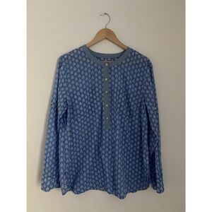 Talbots Popover Sz XL 100% Cotton Long  Slv Rolltab Blue Bohemian Resort Travel